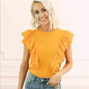 New Rachel Parcel Eyelet Ruffle Tee T Shirt Orange Citrus